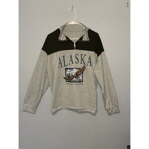 Alaska Eagle Vintage Collared Oversized 1/4 Zip Long Sleeve Women’s Medium grey